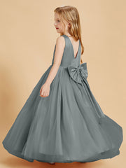 Robes de Demoiselle d'Honneur Junior en Tulle avec Haut en Satin Gris Acier