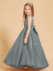 Robes de Demoiselle d'Honneur Junior en Tulle avec Haut en Satin Gris Acier
