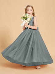 Robes de Demoiselle d'Honneur Junior en Tulle avec Haut en Satin Gris Acier