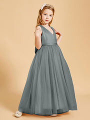 Robes de Demoiselle d'Honneur Junior en Tulle avec Haut en Satin Gris Acier