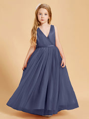 Robes de Demoiselle d'Honneur Junior en Tulle avec Haut en Satin Orageux