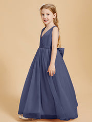Robes de Demoiselle d'Honneur Junior en Tulle avec Haut en Satin Orageux
