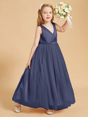 Robes de Demoiselle d'Honneur Junior en Tulle avec Haut en Satin Orageux