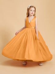 Robes de Demoiselle d'Honneur Junior en Tulle avec Haut en Satin Mandarine