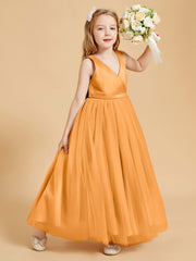 Robes de Demoiselle d'Honneur Junior en Tulle avec Haut en Satin Mandarine