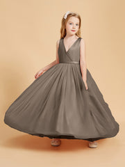 Robes de Demoiselle d'Honneur Junior en Tulle avec Haut en Satin Taupe