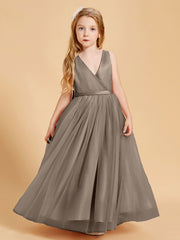 Robes de Demoiselle d'Honneur Junior en Tulle avec Haut en Satin Taupe