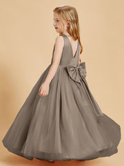 Robes de Demoiselle d'Honneur Junior en Tulle avec Haut en Satin Taupe