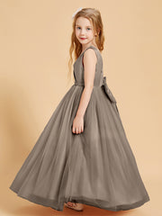 Robes de Demoiselle d'Honneur Junior en Tulle avec Haut en Satin Taupe