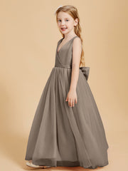 Robes de Demoiselle d'Honneur Junior en Tulle avec Haut en Satin Taupe