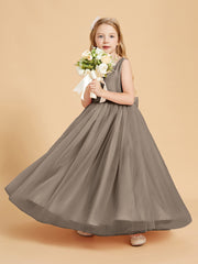Robes de Demoiselle d'Honneur Junior en Tulle avec Haut en Satin Taupe