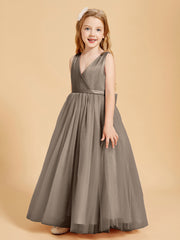 Robes de Demoiselle d'Honneur Junior en Tulle avec Haut en Satin Taupe