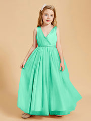 Robes de Demoiselle d'Honneur Junior en Tulle avec Haut en Satin Turquoise