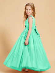 Robes de Demoiselle d'Honneur Junior en Tulle avec Haut en Satin Turquoise