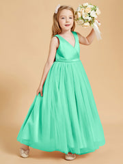 Robes de Demoiselle d'Honneur Junior en Tulle avec Haut en Satin Turquoise