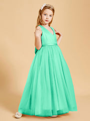 Robes de Demoiselle d'Honneur Junior en Tulle avec Haut en Satin Turquoise