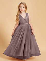 Robes de Demoiselle d'Honneur Junior en Tulle avec Haut en Satin Vintage Mauve
