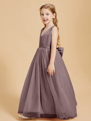 Robes de Demoiselle d'Honneur Junior en Tulle avec Haut en Satin Vintage Mauve
