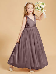 Robes de Demoiselle d'Honneur Junior en Tulle avec Haut en Satin Vintage Mauve