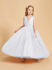 Robes de Demoiselle d'Honneur Junior en Tulle avec Haut en Satin Blanc