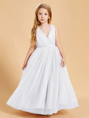 Robes de Demoiselle d'Honneur Junior en Tulle avec Haut en Satin Blanc