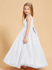 Robes de Demoiselle d'Honneur Junior en Tulle avec Haut en Satin Blanc
