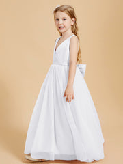 Robes de Demoiselle d'Honneur Junior en Tulle avec Haut en Satin Blanc