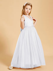 Robes de Demoiselle d'Honneur Junior en Tulle avec Haut en Satin Blanc
