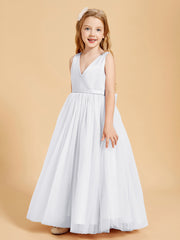 Robes de Demoiselle d'Honneur Junior en Tulle avec Haut en Satin Blanc