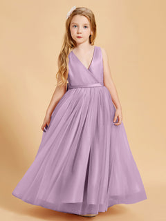 Robes de Demoiselle d'Honneur Junior en Tulle avec Haut en Satin Glycine