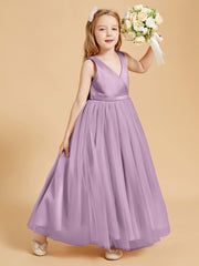Robes de Demoiselle d'Honneur Junior en Tulle avec Haut en Satin Glycine