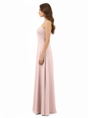 Col en Cœur Sans Bretelles Mousseline Robe Demoiselle d'honneur Rose Poudré