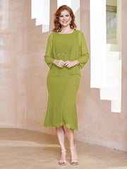 Robe Fourreau à Col en Scoop Longueur de Mollet en Mousseline Trèfle