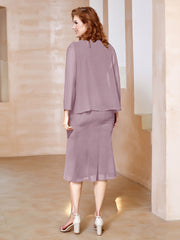 Robe Fourreau à Col en Scoop Longueur de Mollet en Mousseline Dusk Grande Taille