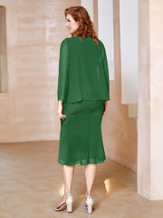 Robe Fourreau à Col en Scoop Longueur de Mollet en Mousseline Emeraude Grande Taille