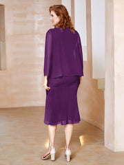 Robe Fourreau à Col en Scoop Longueur de Mollet en Mousseline Raisin