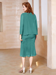 Robe Fourreau à Col en Scoop Longueur de Mollet en Mousseline Jade