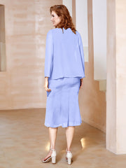 Robe Fourreau à Col en Scoop Longueur de Mollet en Mousseline Lavande Grande Taille