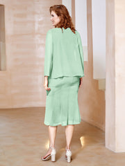 Robe Fourreau à Col en Scoop Longueur de Mollet en Mousseline Vert Menthe Grande Taille