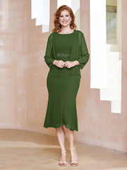 Robe Fourreau à Col en Scoop Longueur de Mollet en Mousseline Mousse