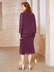 Robe Fourreau à Col en Scoop Longueur de Mollet en Mousseline Mûre
