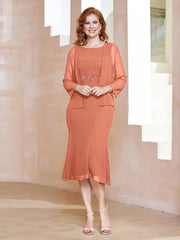 Robe Fourreau à Col en Scoop Longueur de Mollet en Mousseline Crépuscule