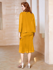 Robe Fourreau à Col en Scoop Longueur de Mollet en Mousseline Mandarine