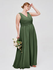 Col En V Longueur Au Sol Mousseline Robes Olive Verte Grande Taille
