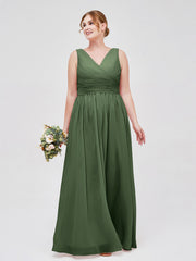 Col En V Longueur Au Sol Mousseline Robes Olive Verte Grande Taille