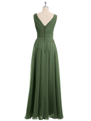 Col En V Longueur Au Sol Mousseline Robes Olive Verte Grande Taille