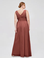 Col En V Longueur Au Sol Mousseline Robes terracotta Grande Taille