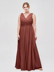 Col En V Longueur Au Sol Mousseline Robes terracotta Grande Taille