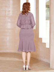 Robe Fourreau en Mousseline Longueur de Mollet à Col en Scoop avec Dentelle Dusk