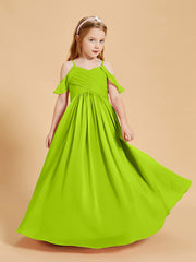 Robes de Demoiselle d'Honneur Junior à Hors de l'Épaule Vert Citron